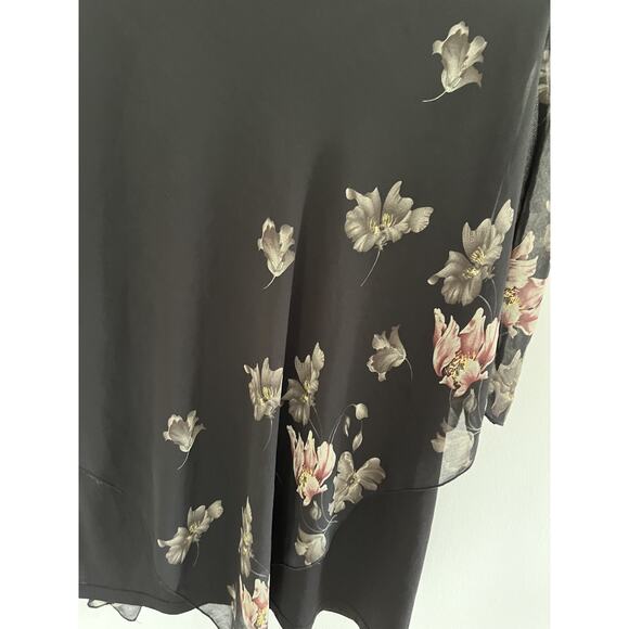 Tunic Top Women XL Sheer Floral Overlay Asymmetrical Flowy Batwing Feminine - Picture 3 of 7